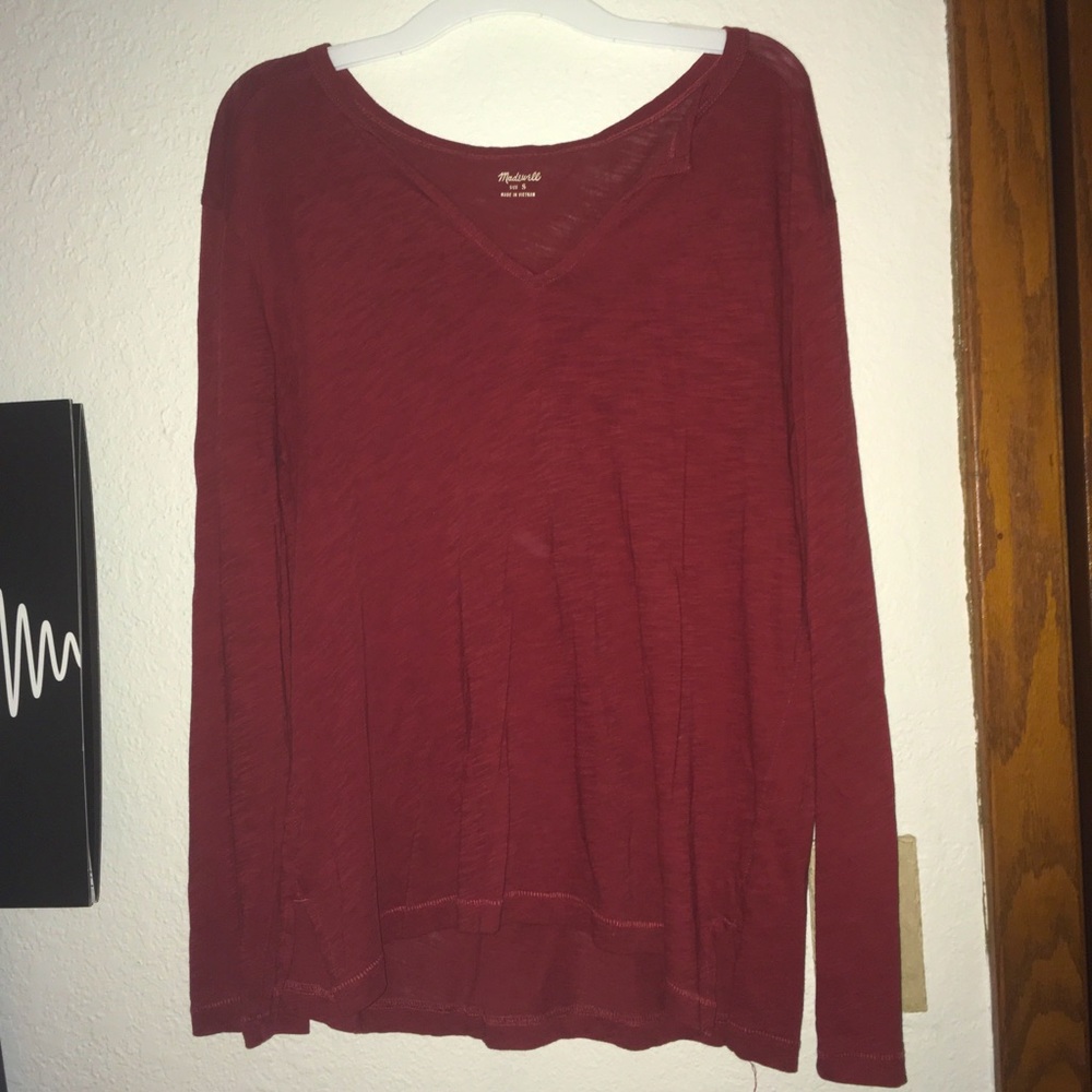 madewell dark red long sleeve top
